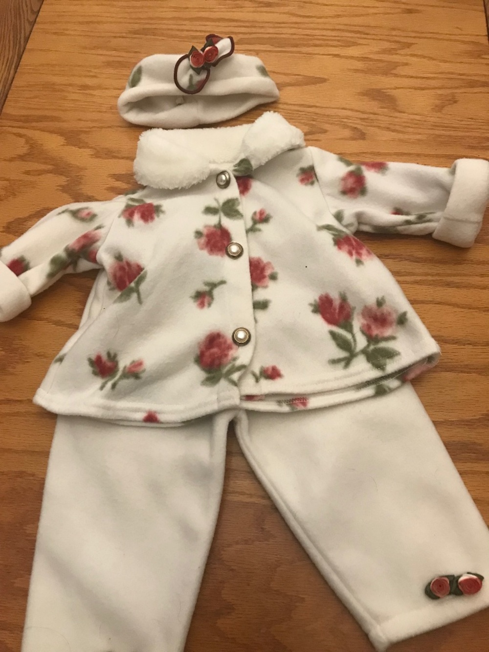 FLORAL PINK/CREAM FLEECE OUTFIT SIZE 12 MONTHS - Picture 2 of 5